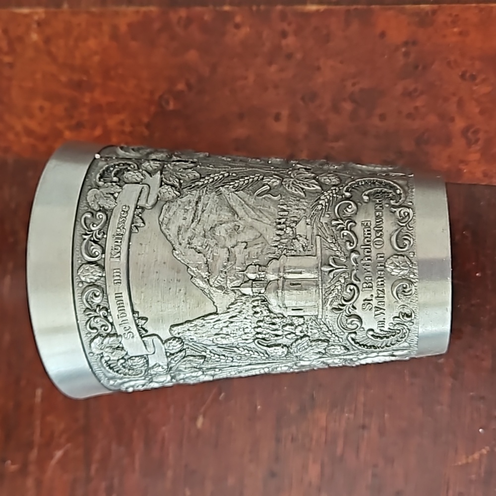 Vintage German Pewter Plate, Glasses and Candle Holder - Picture 4 of 15